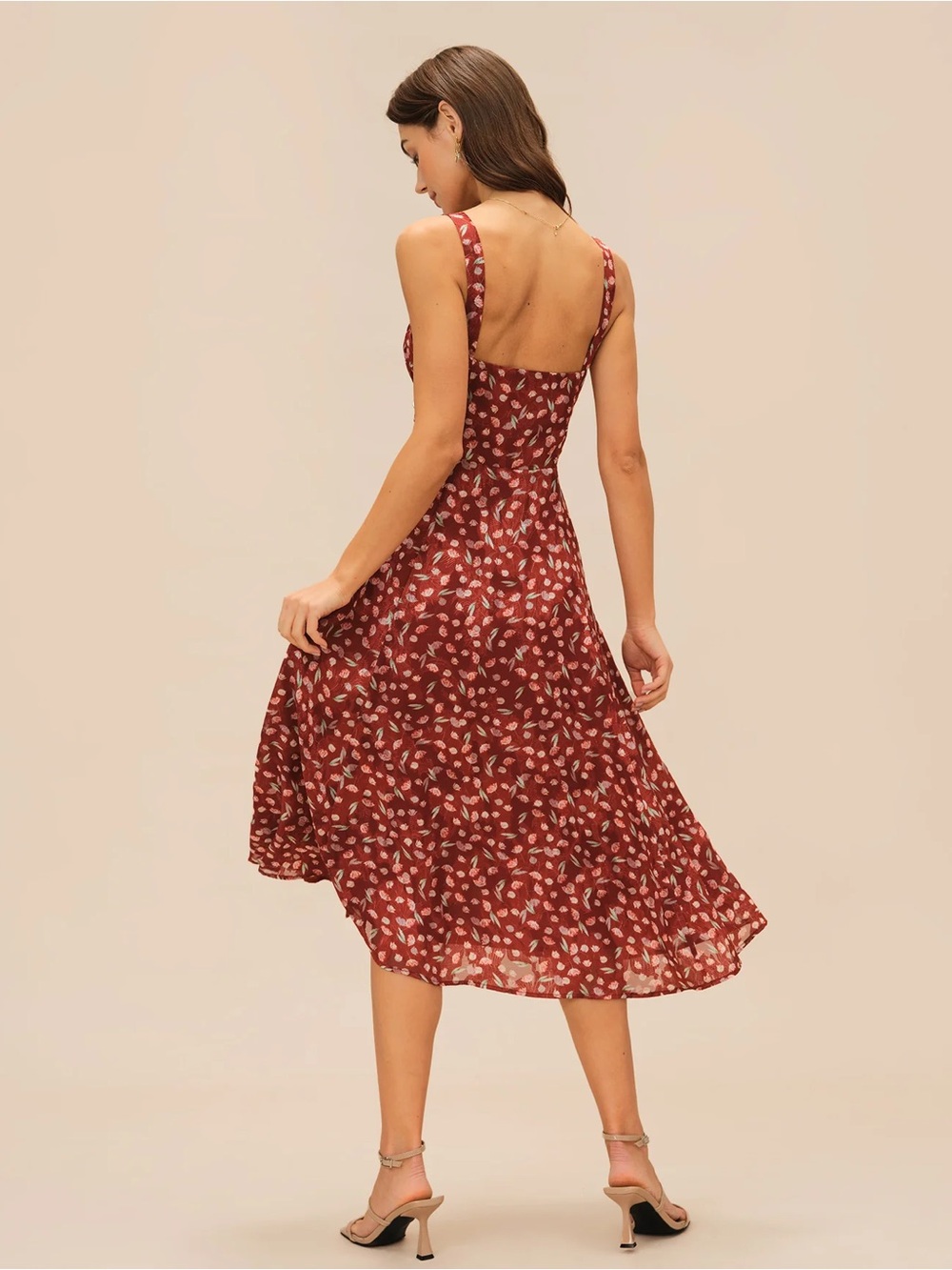 Rihoas Wine Red Floral Slip Midi Dress - Picture 7 of 9